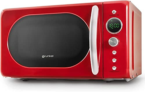 Forno a microonde vintage, 20 l, digitale, timer 60 min, 6 livelli di potenza e 8 programmi predefiniti, rosso