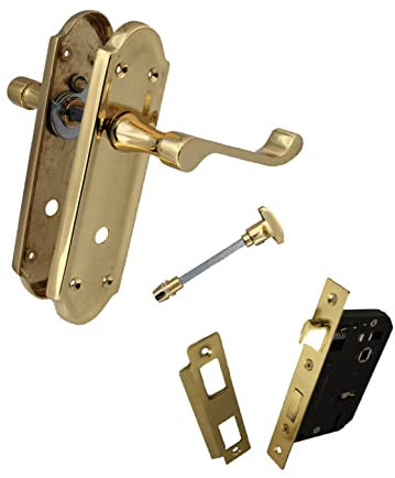 Haven Heritage Bathroom Door Handles, Brass Door Handles Internal Ashworth Style - Bathroom Door Handle, Internal Door Handles - Back Plate Size 170mm x 48mm Sold in Pairs (Bathroom Handle Set x 1)