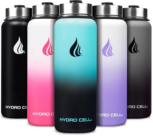 Hydro Cell Stainless Steel Insulated Water Bottle with Straw - for Cold & Hot Drinks - Metal Vacuum Flask with Screw Cap and Modern Leakproof Sport Thermos for Kids & Adults (Teal/Black 40oz)