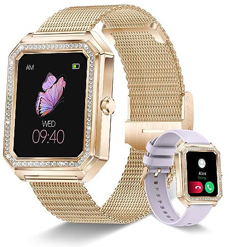 Colesma Smartwatch Damen mit Telefonfunktion und AI-Sprachassistent, Fitnessuhr mit Schrittzähler Herzfrequenz-Monitor/Oximeter/Blutdruckmessgerät, 1,59 Touchscreen Uhr Damen für Android iOS