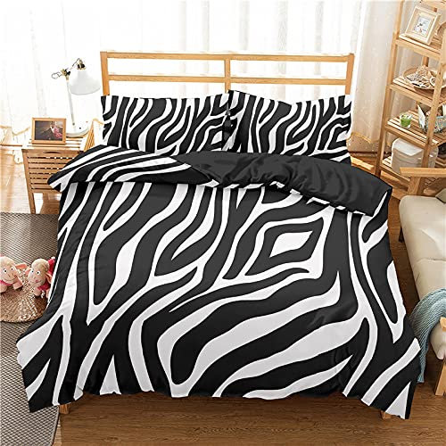 Bettwäsche 135x200 Zebra Bettwäsche-Sets 3 Teilig, Bettbezug 135 x 200 Weiche Mikrofaser mit 2 Kissenbezüge 80x80 cm mit Reißverschluss