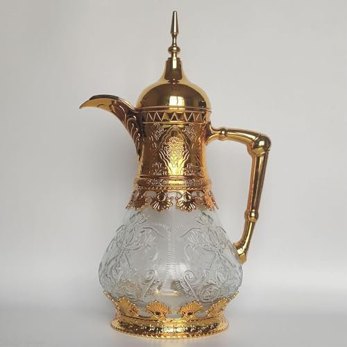 Théière marocaine 1600 ml - Conserve la chaleur pendant 24 heures - Élégante cafetière orientale pour jus, lait - Théière arabe avec couvercle - Filtre pour la maison - Thé de l'après-midi - Doré