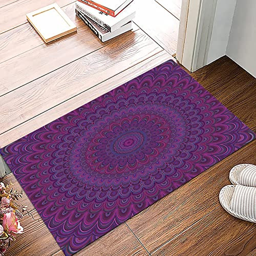 Badematte 50x80cm, Rutschfeste Badteppich, Aubergine, lila Mandala-Form mit einem Kaleidescopic Stil der sechziger Jahre ,Mikrofaser Badvorleger mit, Wasserabsorbierende Weiche teppiche für Badezimmer