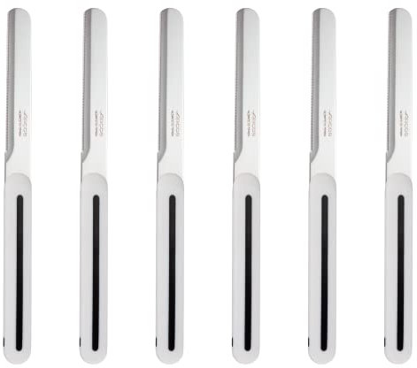 Arcos Serie B-Line - Juego de 6 Cuchillos de Mesa | Cuchillos de Desayuno - Hoja Serrada de Acero Inoxidable NITRUM de 100 mm - Mango Polipropileno - Color Blanco