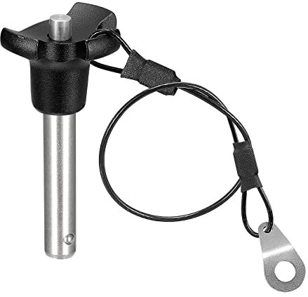sourcing map Kugelsperrbolzen Stecknadeln mit Knopf Handgriff 304 Edelstahl Dreieckig Kappe Druckknopf Schnell Auslösestift mit 24.5cm Seil (8mm-31mm)