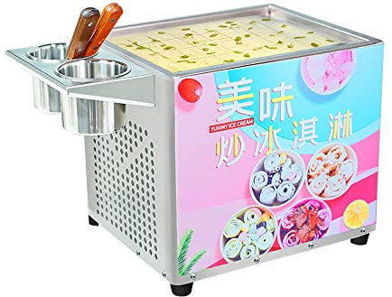 Commercial Ice Roll Maker,Stir-Fried Ice Cream Roll Machine with Single Square Pan,200W Stir-Fried Yogurt Cream Machine,Stainless Steel Ice Cream Roll Maker for Bars Cafés Dessert Shops