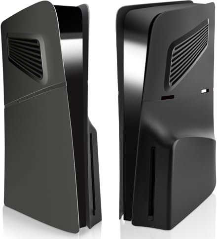 SIKEMAY PS5 Slim Cover Plates Compatible with PlayStation 5 Slim Console Disc Edition, PS5 Slim Accessories Faceplate with Cooling Vents Shockproof Replacement Protective Custom Shell Skin (Black)
