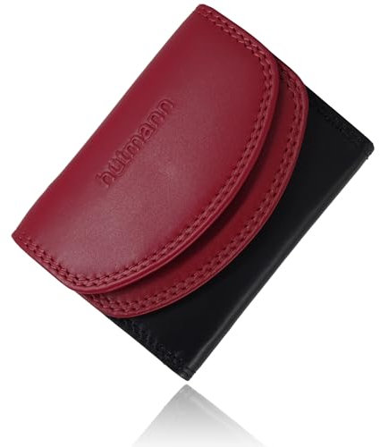 RFID Schutz kleine Geldbörse Portemonnaie, Portmonee aus Leder Frauen Damen Langbörse Geldbeutel Geldtasche Frauen Design (Hutmann Kollektion, schwarz)