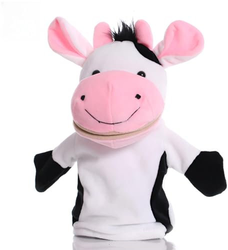 Proumhang Handpuppen für Kinder,Weiche Plüsch Zoo Tier Puppe für Kinder Kleinkinder Jungen Mädchen,Für phantasievolles Spiel,Showtheater,Partyzubehör (große bewegliche Münder) Kuh 25cm