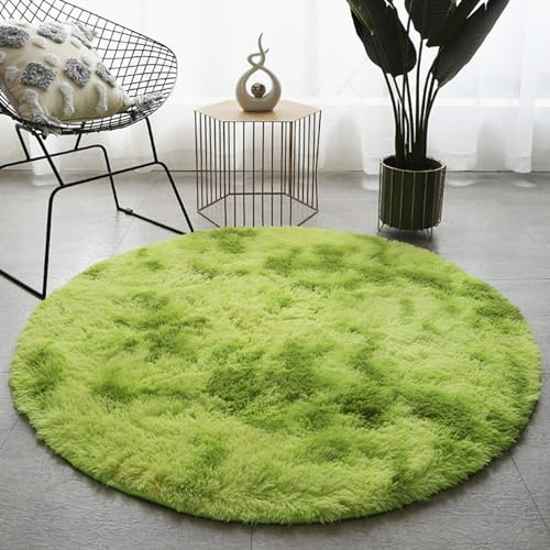 Hiseng 160cm Teppich Rund Flauschiger Waschbar, Hochflor Plüsch Weicher Teppich Wohnzimmer Teppich Modern für Wohnzimmer Kinderzimmer Schlafzimmer Flur Läufer Teppich Innen (160cm,Grasgrün)