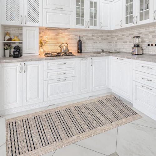 Mazovia Läufer Küche Flur - Sisaloptik Teppichläufer Flachgewebe - Kurzflor Flurläufer für Vorzimmer Küche Balkon Terrasse - Meterware In-& Outdoor - Beige Taupe 80 x 225 cm