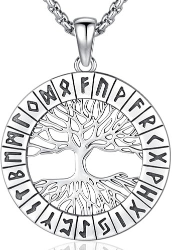 Colgante Árbol de la Vida Vikingo Plata de Ley 925 Collar Viking Runa Hombre Amuleto Joyería Regalo para Mujer