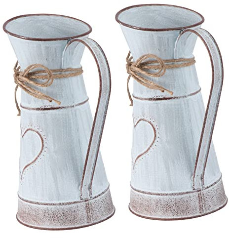 DIKACA 2 Pièces Composition en Forme De Coeur Vase à Fleur en Métal Décoration D'intérieur Seau Français De Ferme Pot à Lait Ancien Bouquets Vase à Fleurs Avion Le Fer Mariage