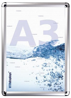 VITAdisplays Alu-Klapprahmen DIN A3 Silber Rondo, Posterrahmen inkl. Anti-reflex PET Schutzfolie, 25 mm Aluminium Profil, Wechselrahmen