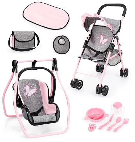 Bayer Design 21533AC Doll stroller set, pushchair, double wheels, bag, changing mat, cradle, accessories