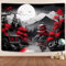 Tapisserie nature de forêt de montagne pour chambre à coucher, paysage de lune noir et blanc, tenture murale, arbre, coucher de soleil foncé, grande tapisserie asiatique japonaise, esthétique,