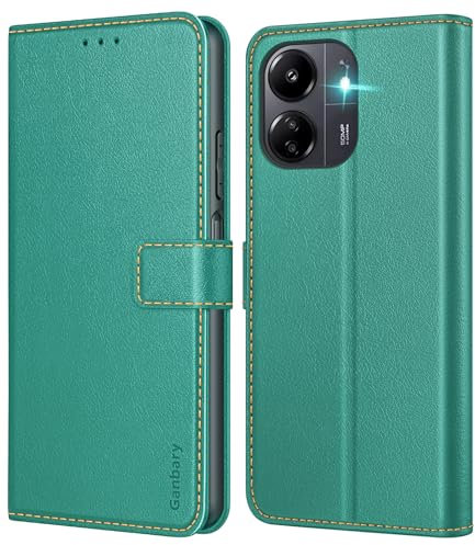 Ganbary Cover Compatibile con Xiaomi Redmi 13C, Premium Pelle PU Flip Libro Custodia per Xiaomi Redmi 13C [Protezione Completa] [Slot per Scheda] [Funzione di Supporto], Verde Acqua