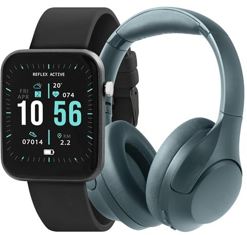 Reflex Active Serie 13 - Smart Watch con cinturino nero e cuffie wireless con cancellazione del rumore, set regalo
