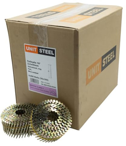 UnitSteel Coilnägel - 2,3x50mm, 3.000 stück, Kleine Verpackung, Ringnägel für Druckluft-Nagler, Beringt/verzinkt, für fast alle Marken von Tackern