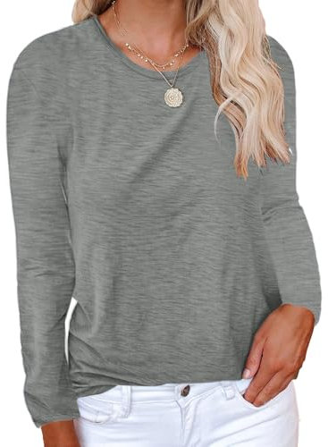 Cicy Bell T-Shirt Damen Langarm für Damen Oberteile Rundhals Casual Locker Lässig Sommer Baumwolle T-Shirts Grau XL