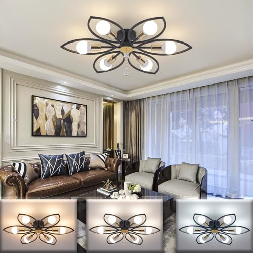 Caunmar Deckenlampe Wohnzimmer Industrieller Stil, 88cm Deckenleuchte Schlafzimmer Retro, Deckenlampe Küche Schwarze, 6-Flammig, E27-Fassung,Geeignet Für Restaurant-Balkonflure, Keine Glühbirne