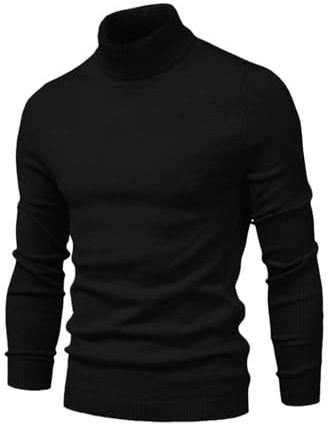 MLANM Men's Turtleneck Ribbed Knit Jumper Long Sleeve | Skin-Friendly, Lightweight, Stretchy, Warm, Ribbed Texture, Slim Fit, Ideal for Daily, Business, Work & Casual