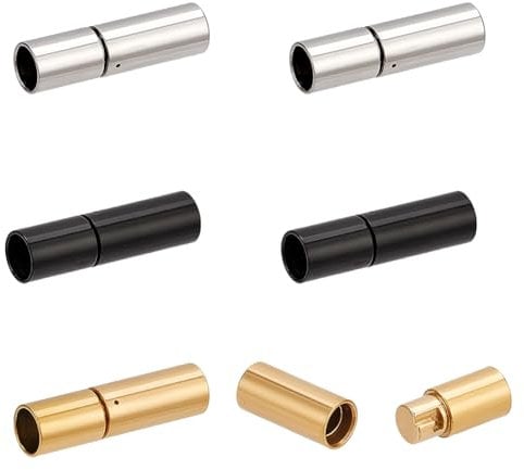 PH PandaHall 6PCS 3 Colors Stainless Steel Bayonet Clasps Tube Hook Clasps Column Push Clasps Round Leather Cord Buckle Mating Connectors for Jewellery Making DIY Bracelet Necklace Crafts Hole: 4mm