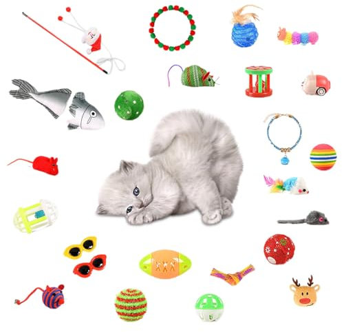 HyzaPhix Weihnachts Adventskalender für Katzen, Katzenspielzeug Interaktiv Set, Katzen Spielzeug Kitten, Katzenbälle Spielzeugmäuse für Kätzchen (Katzen)