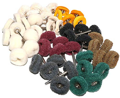 50 mini cepillos de fieltro gris con vástago de 2,35 mm para rueda de pulido abrasivo, lijado, estropajo, grano 1000
