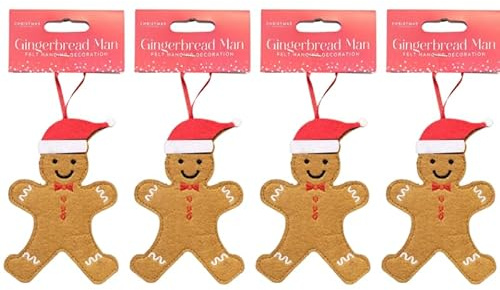 4pcs Hanging Felt Gingerbread Men 13cm | Christmas Tree Decoration | Gingerbread Man Tree Ornament