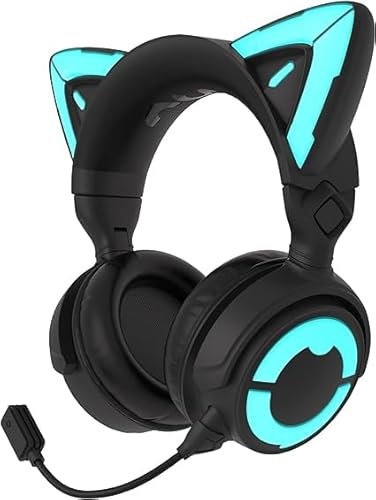 Cat Ear Headphone 4, Upgraded Wireless & Wired Gaming Headset with Attachable HD Microphone -Active Noise Reduction, Dual-Channel Stereo & Customizable Lighting and Effect via APP (Black)