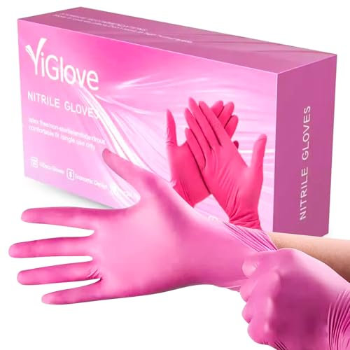 APEXIA Disposable Nitrile Gloves - Heavy Duty Nitrile Examination Surgical Gloves - Multi-Purpose, Single Use Medical Gloves Latex Free & Powder Free Pink Gloves - Box of 100 (Pink, Larg)