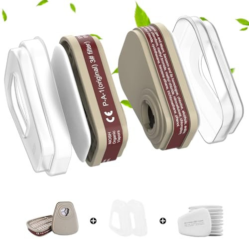 Acdolf Filter für Atemschutzmaske Set, Filter gegen Organische Dämpfe Set, Baumwollfilter Filters, 10 Filterbaumwolle + 2 Filter und 2 Abdeckkappen für Lackieren, Heimwerker, Baustellen & Industrie