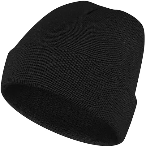 Wanme Bonnet pour Homme et Femme, Classics Basic Bonnet Hiver Extensible en Tricot, Chaud et Confortable, Noir