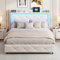 JOROBURO Schwebendes Bettgestell, Queensize, 160 x 200 cm, gepolstertes Kingsize-Bettgestell mit LED-Leuchten und Ladestation, modernes Queen-Bett für Jugendliche, Lattenständer aus Holz