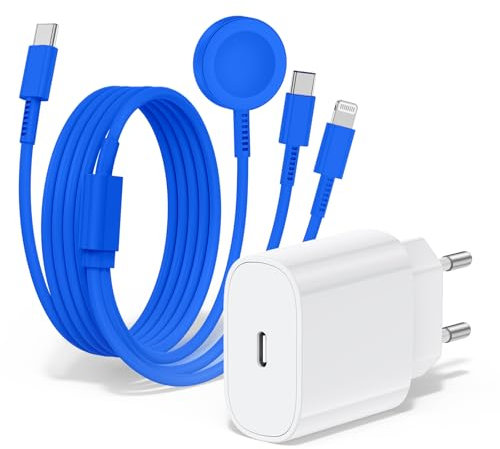 QZIIW Caricatore per Apple Watch, Caricatore USB C 20W Con Cavo Di Ricarica Apple Watch 3-in-1 (2M),Caricatore Apple Watch per Apple Watch Series 9/8/7/6/SE/5/4/iPhone 16/15/14/13/12/11/ipad in Carica