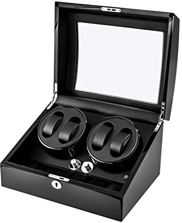 Fyssnn 4+6 Automatik Uhrenbeweger mit Ieisen Motoren 100-240 V Uhren Aufbewahrungsbox mit LED 4 Rotationsmodi Uhrenbeweger Schwarz Geeignet zum Ordnen und Präsentieren von Uhren