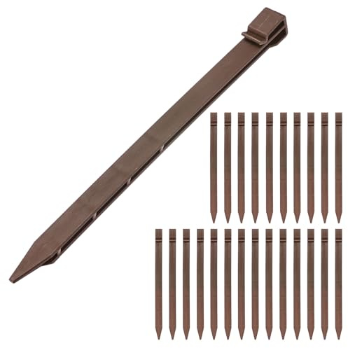 M METERXITY 25-Pack Landscape Edging Garden Stakes, 12 Inch Plastic Landscape Anchoring Spikes Yard Stakes for Landscape Edging Rolls/Weed Barriers/Garden Liners [Brown]