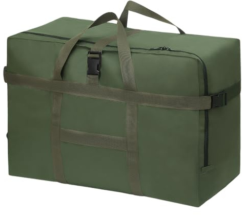 Große Reisetasche, Faltbare Reisetasche mit Handschlaufe, wasserdichte Tragetasche, für Fluggesellschaften Reisen Camping Umzug und Schule, für Herren Damen, 70 * 35 * 48cm, Grün