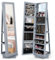 COSTWAY 3-in-1 Jewelry Cabinet, Lockable Jewelry Armoire Storage Unit with Full Length Mirror and Display Shelf, Home Bedroom Dressing Room Cosmetics Jewellery Organiser (360° Swivel Grey)