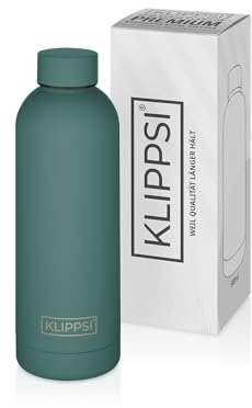 KLIPPSI® Stainless Steel Water Bottle, 500 ml, Insulated Thermal Flask, 12 Hours Warm 24 Hours Cold, Leak-Proof, Durable, BPA-Free, Ideal for Sports, School, Travel and Outdoor (Dark Green-500)