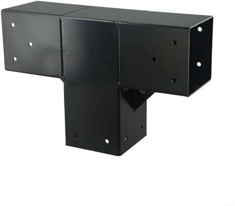 HomeVortex Kit fai da te in acciaio per pergola, staffa angolare a 3 vie con base da 10 x 10 cm, per pali in legno, strutture da giardino, gazebo, capannone, balcone, nero (1 pezzo)