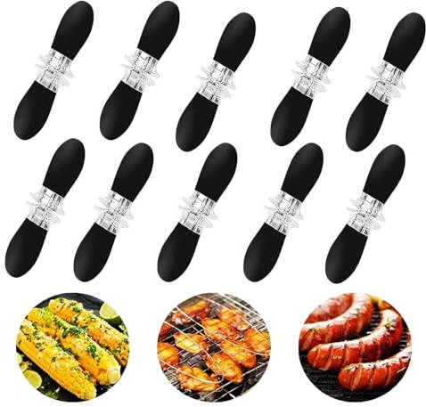 10 Stück Maiskolben Spieße, Maiskolben Halter, Grillzubehör Edelstahl Mais Spieße Food Fruit Forks, Tragbar Praktisch Mais Piekser Grillen Picknick Küche Gartenparty (Schwarzer)