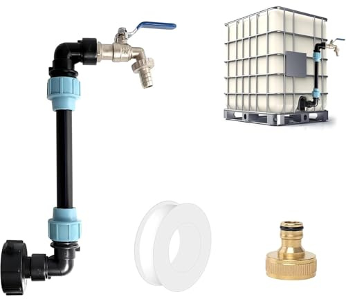 REGAPOG Raccord Cuve 1000 Litres, Vanne Cuve 1000L, Robinet Cuve 1000L Plastique, Adaptateur IBC avec Col de Cygne en Laiton, IBC Robinet à Col de Cygne 3/4
