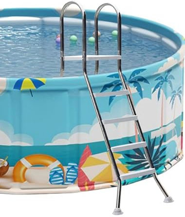 AIBOTY Escalera de Piscina de Doble Cara de 33/43/53/63 de Alto para Nadar sobre el Suelo Capacidad de Carga de 250 kg Marco de Acero Inoxidable 304 con escalones de Doble Cara de plástico,4 Step