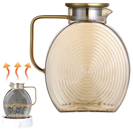 Carafe d'Eau en Verre - Pichet à Boisson en Verre 2,5 L,Pichet Réfrigérateur avec Bouchon Inox pour Jus Lait Café Boissons Froides Maison Restaurant Lieu de Travail