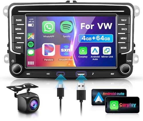 4G 64G VECHTEL 7 Bluetooth-Autoradio für VW Golf 5 6 Polo Passat Skoda Touran Tiguan Seat Carplay Android Auto,Android 15,DSP EQ,WiFi GPS,Type-C/USB,RDS/FM Radio 2 Din mit AHD Rückfahrkamera