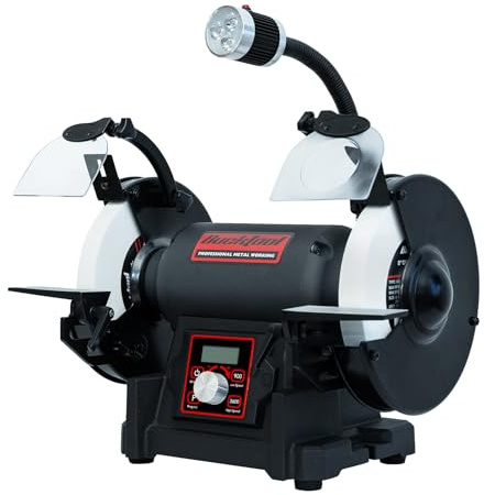 BUCKTOOL Variable Speed Bench Grinder, 200mm, 750W VFD Table Top Grinder | Low-Vibration Tabletop Grinding Machine for Metalwork, Knife Sharpening, Tool Restoration and Professional Workshop Use