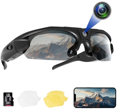FlyGift Sports Camera with WiFi Camera Sunglasses for Outdoor Sports Support iOS and Android (64GB TF Card Included)
