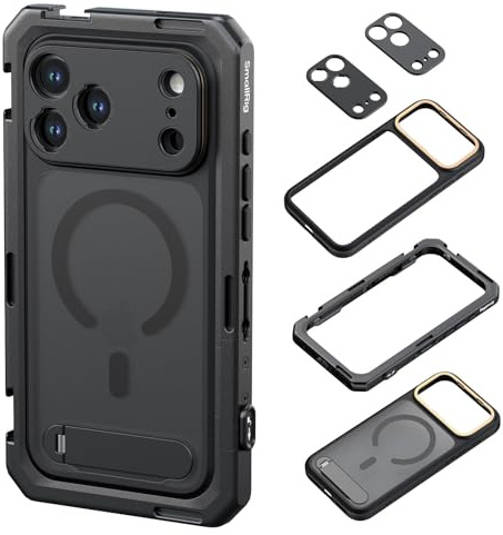 SMALLRIG Mobile Video Cage for iPhone 17 Pro Max, With Phone Case/TPU Soft Frame/T-mount & 17mm Threaded Lens Backplate, Phone Video Rig for Videography Recording Vlog, Flagship Edition - 5543
